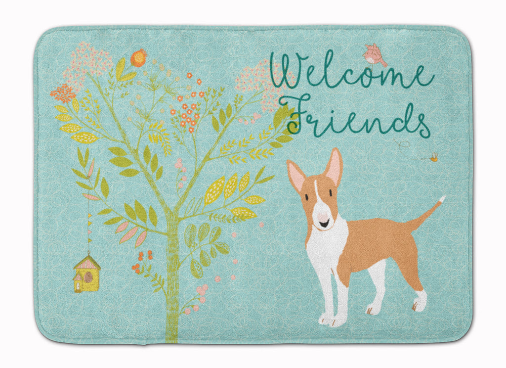 Welcome Friends Brown Bull Terrier Memory Foam Kitchen Mat Machine Washable Anti-Fatigue Cushion Comfort Bath or Kitchen Rug