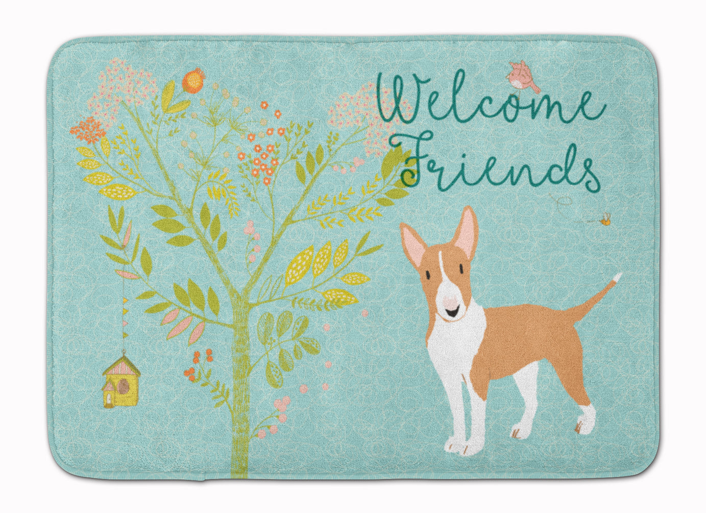 Welcome Friends Brown Bull Terrier Memory Foam Kitchen Mat Machine Washable Anti-Fatigue Cushion Comfort Bath or Kitchen Rug