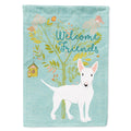 Welcome Friends White Bull Terrier House Flag 28x40 Porch Sleeve Pole Decorative Outside Yard Banner Artwork Wall Hanging, Polyester