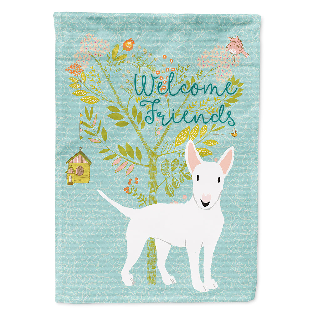 Welcome Friends White Bull Terrier House Flag 28x40 Porch Sleeve Pole Decorative Outside Yard Banner Artwork Wall Hanging, Polyester