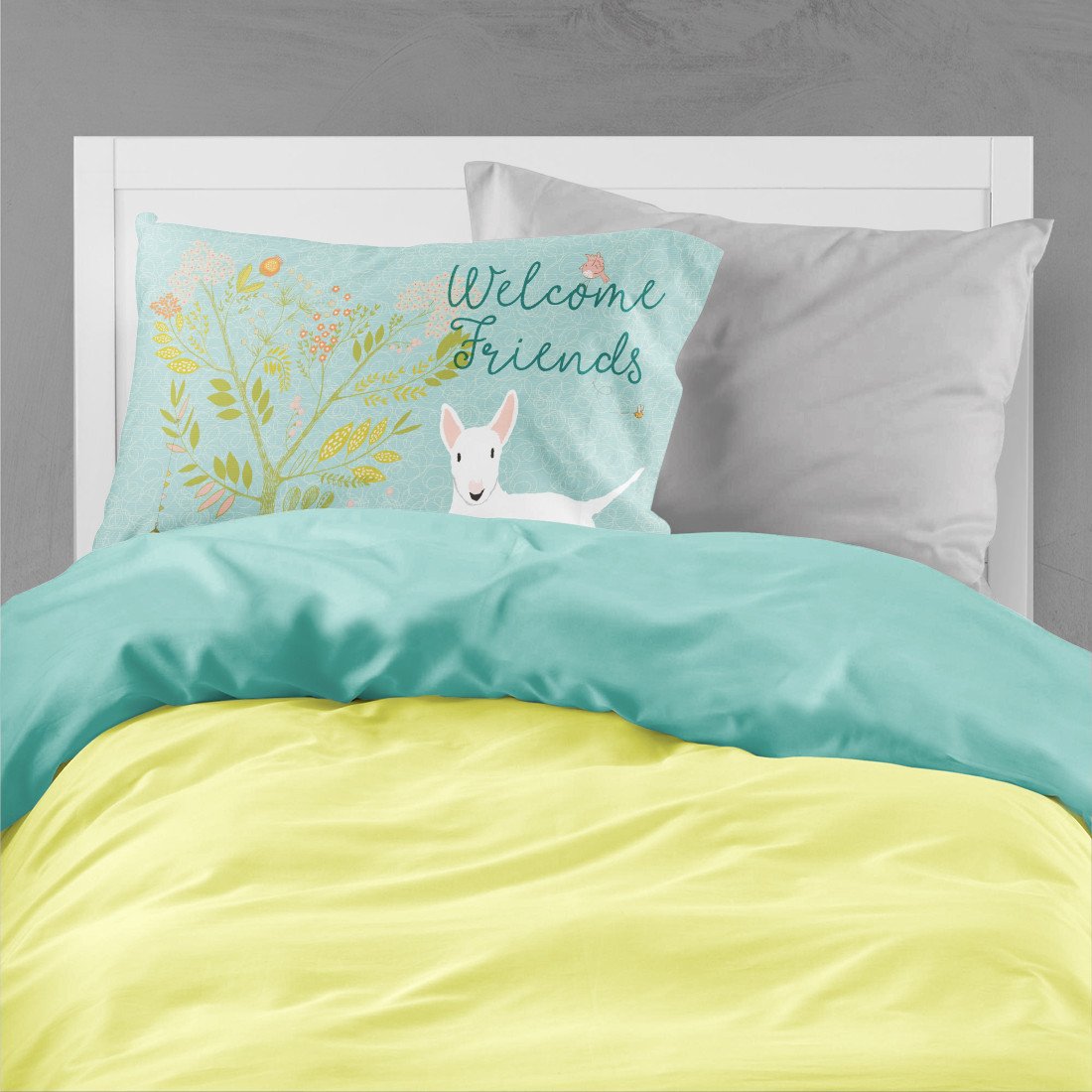 Welcome Friends White Bull Terrier Standard Pillowcase Lightweight Super Soft Easy Care Decorative Artwork Pillowcase, Standard