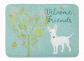 Welcome Friends White Bull Terrier Memory Foam Kitchen Mat Machine Washable Anti-Fatigue Cushion Comfort Bath or Kitchen Rug