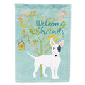 Welcome Friends White Patched Bull Terrier House Flag 28x40 Porch Sleeve Pole Decorative Outside Yard Banner Artwork Wall Hanging, Polyester