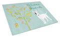 Welcome Friends White Patched Bull Terrier Cutting Board Tempered Glass Kitchen Cutting Surface, Heat Resistant Chopping, Non-Slip Feet, Food Prep & Serving