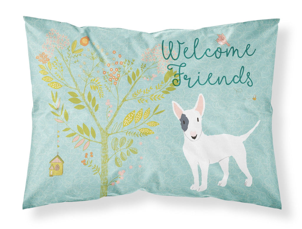 Welcome Friends White Patched Bull Terrier Standard Pillowcase Lightweight Super Soft Easy Care Decorative Artwork Pillowcase, Standard