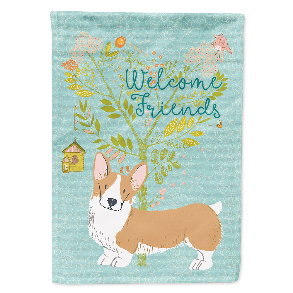 Welcome Friends Pembroke Welsh Corgi Red House Flag 28x40 Porch Sleeve Pole Decorative Outside Yard Banner Artwork Wall Hanging, Polyester