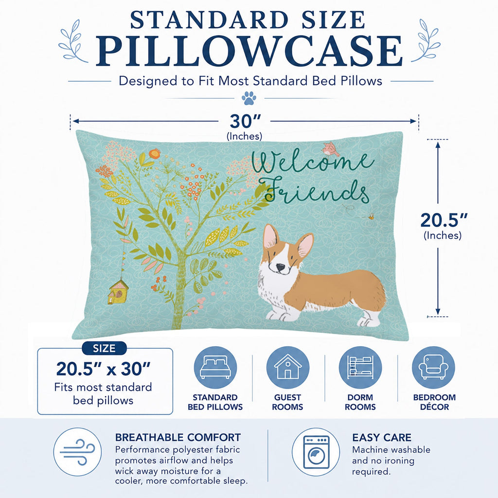 Welcome Friends Pembroke Welsh Corgi Red Standard Pillowcase Lightweight Super Soft Easy Care Decorative Artwork Pillowcase, Standard
