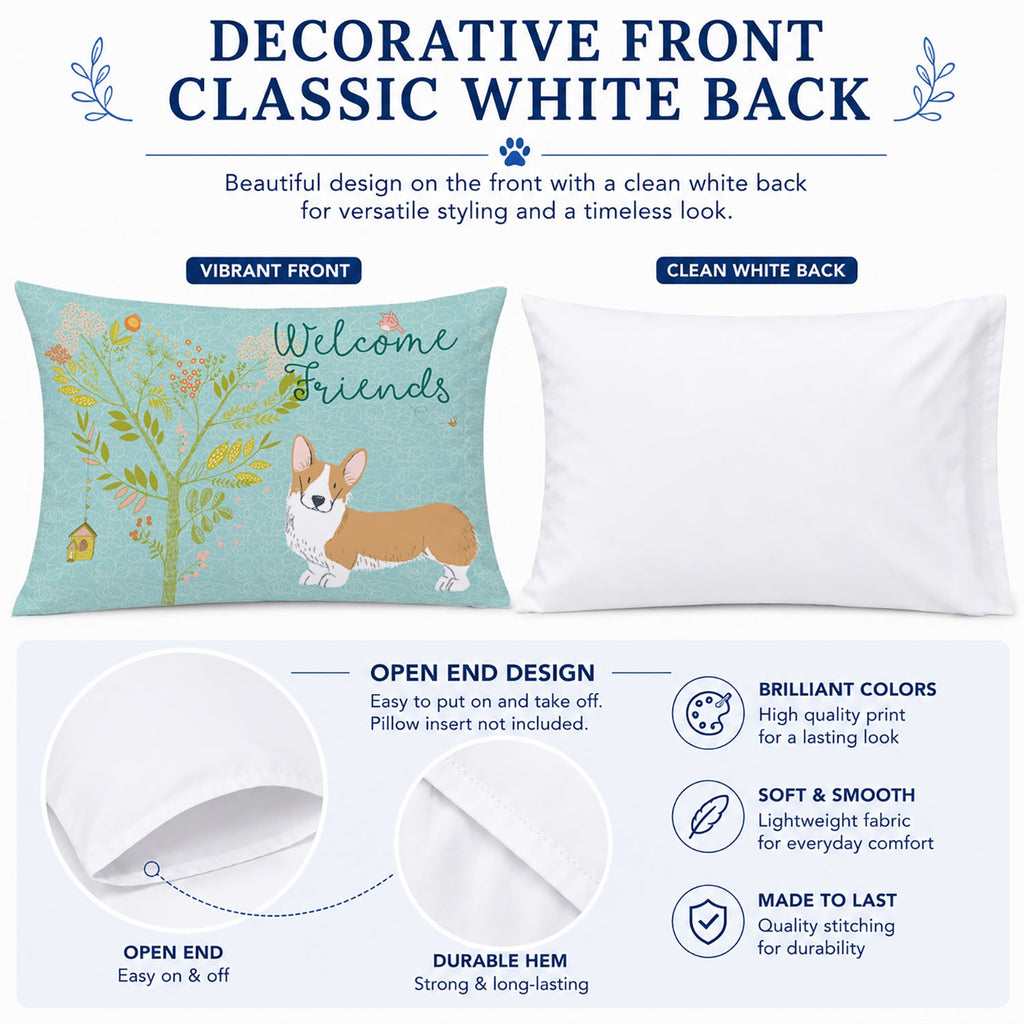 Welcome Friends Pembroke Welsh Corgi Red Standard Pillowcase Lightweight Super Soft Easy Care Decorative Artwork Pillowcase, Standard