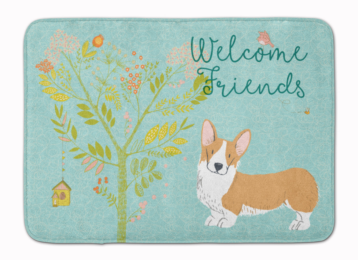 Welcome Friends Pembroke Welsh Corgi Red Memory Foam Kitchen Mat Machine Washable Anti-Fatigue Cushion Comfort Bath or Kitchen Rug