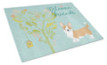 Welcome Friends Cardigan Welsh Corgi Red Cutting Board Tempered Glass Kitchen Cutting Surface, Heat Resistant Chopping, Non-Slip Feet, Food Prep & Serving