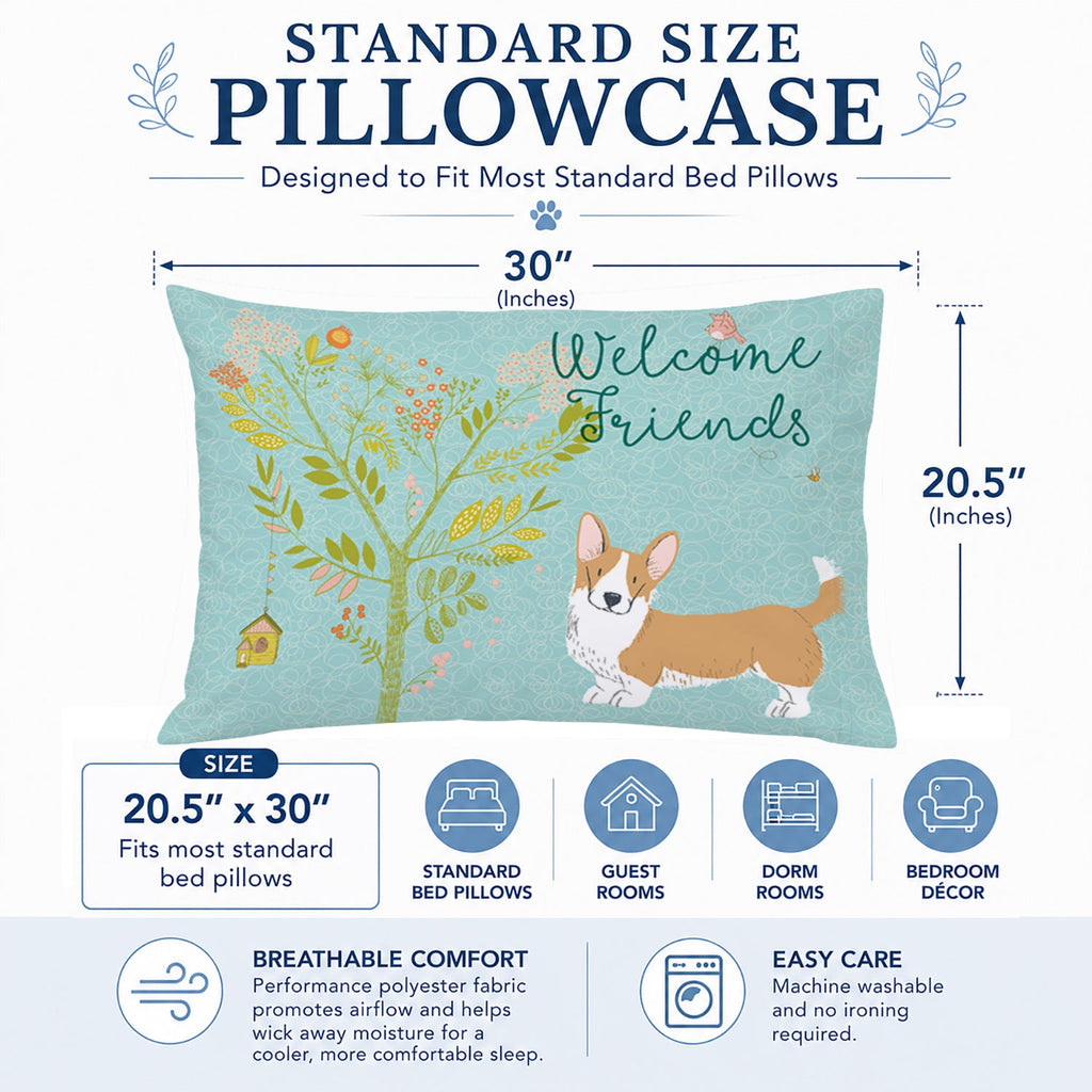 Welcome Friends Cardigan Welsh Corgi Red Standard Pillowcase Lightweight Super Soft Easy Care Decorative Artwork Pillowcase, Standard