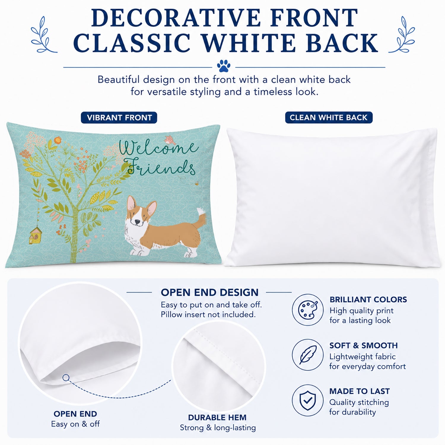 Welcome Friends Cardigan Welsh Corgi Red Standard Pillowcase Lightweight Super Soft Easy Care Decorative Artwork Pillowcase, Standard