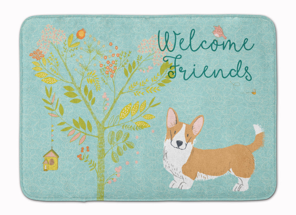 Welcome Friends Cardigan Welsh Corgi Red Memory Foam Kitchen Mat Machine Washable Anti-Fatigue Cushion Comfort Bath or Kitchen Rug