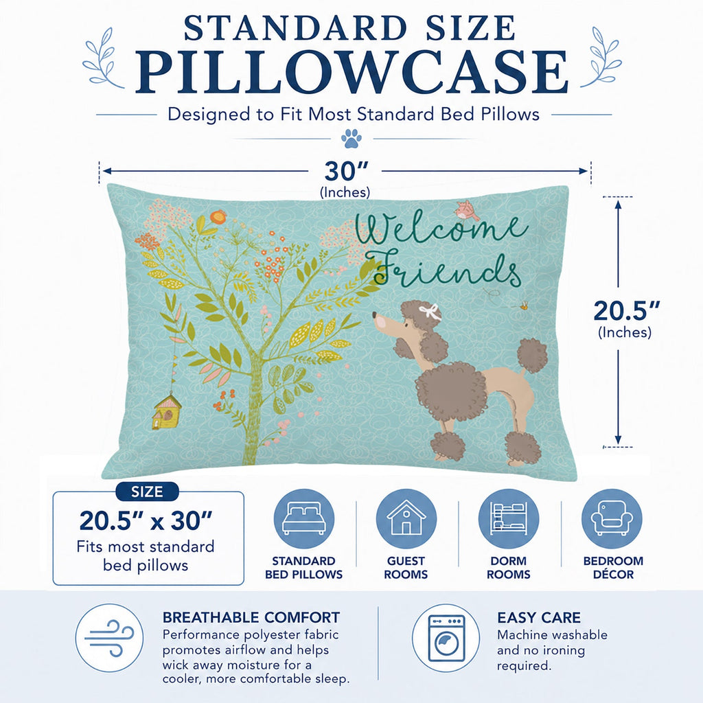 Welcome Friends Chocolate Poodle Standard Pillowcase Lightweight Super Soft Easy Care Decorative Artwork Pillowcase, Standard