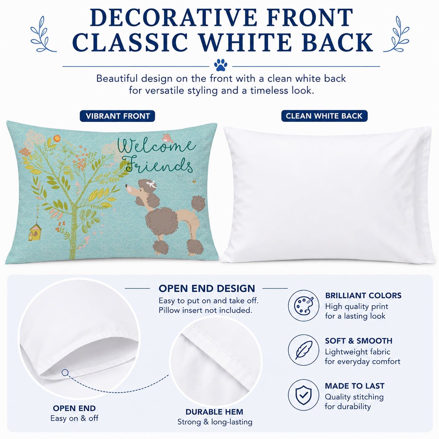 Welcome Friends Chocolate Poodle Standard Pillowcase Lightweight Super Soft Easy Care Decorative Artwork Pillowcase, Standard