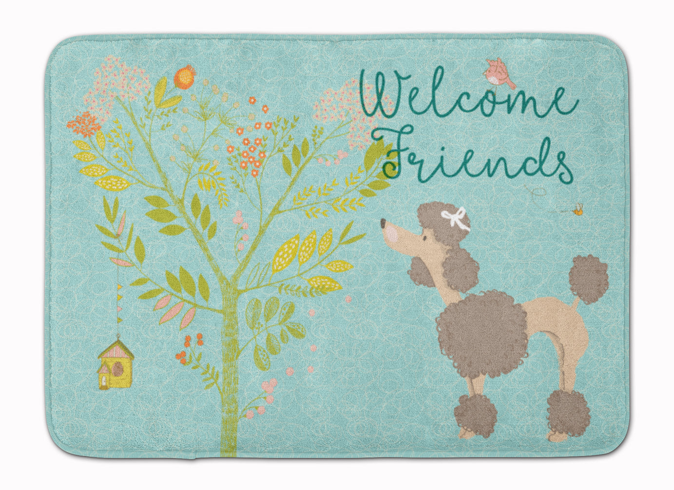 Welcome Friends Chocolate Poodle Memory Foam Kitchen Mat Machine Washable Anti-Fatigue Cushion Comfort Bath or Kitchen Rug