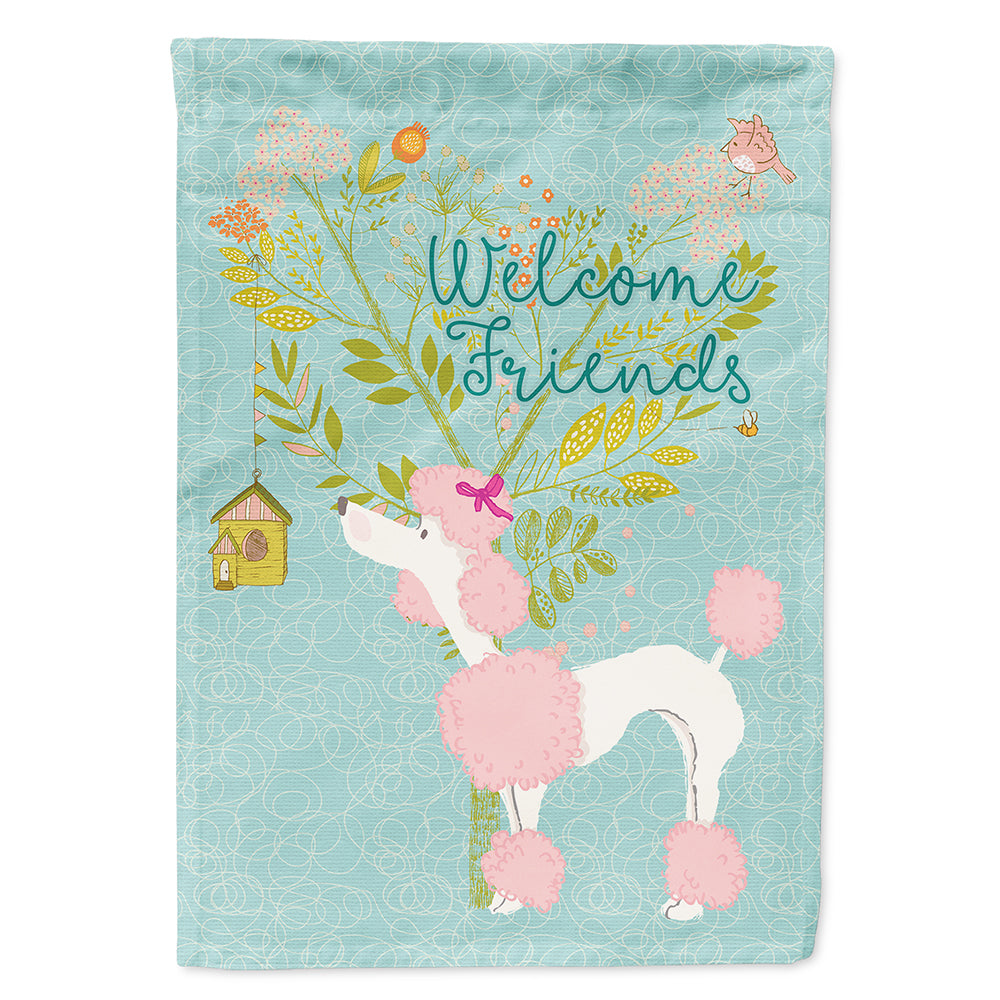 Welcome Friends Pink Poodle House Flag 28x40 Porch Sleeve Pole Decorative Outside Yard Banner Artwork Wall Hanging, Polyester