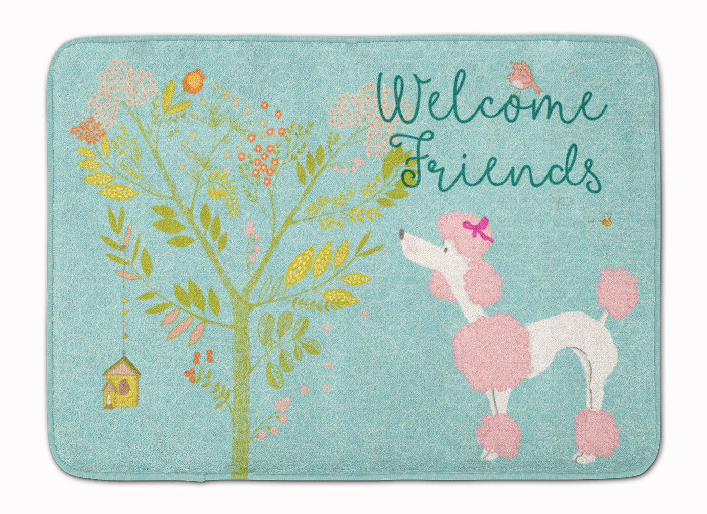 Welcome Friends Pink Poodle Memory Foam Kitchen Mat Machine Washable Anti-Fatigue Cushion Comfort Bath or Kitchen Rug
