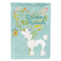 Welcome Friends White Poodle House Flag 28x40 Porch Sleeve Pole Decorative Outside Yard Banner Artwork Wall Hanging, Polyester