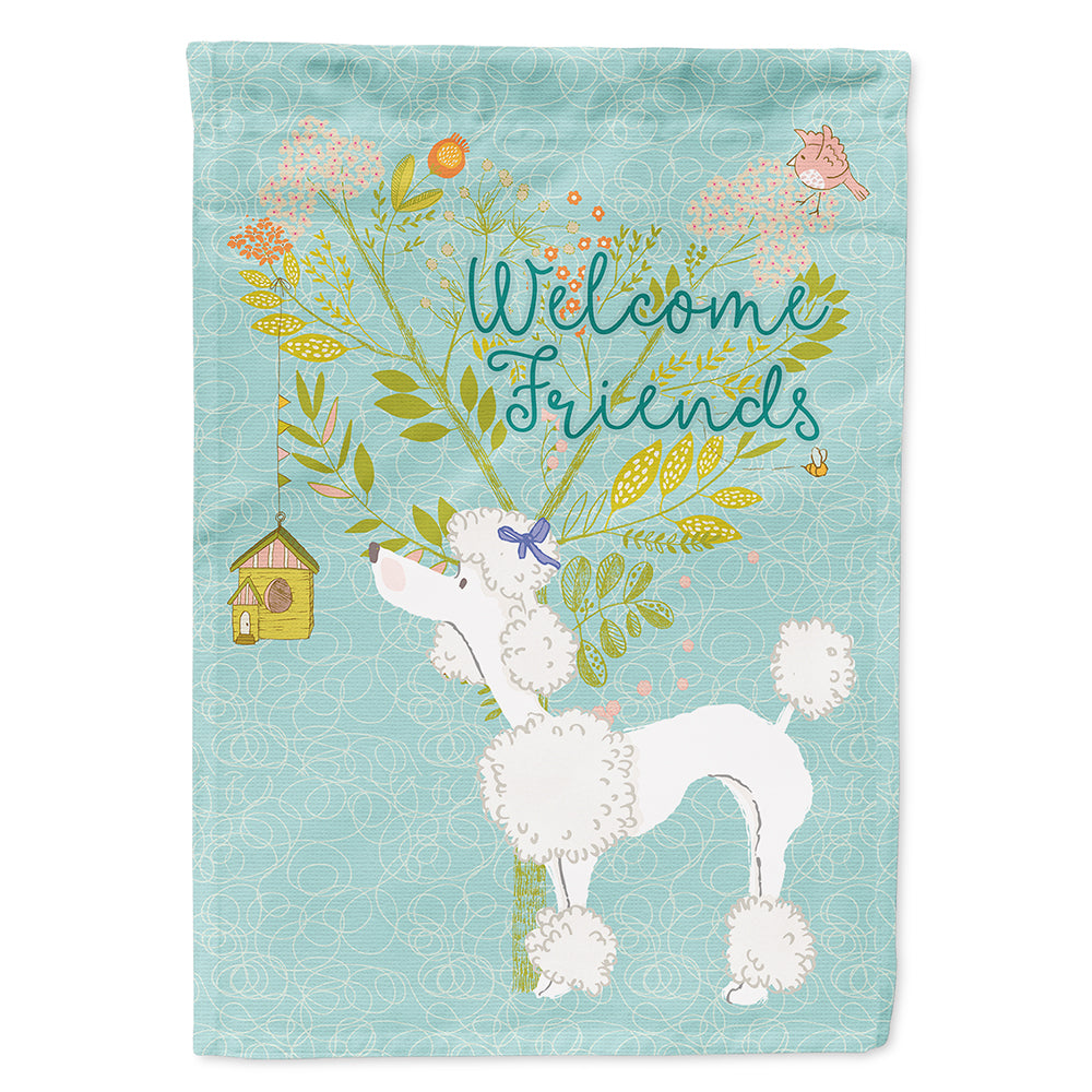 Welcome Friends White Poodle House Flag 28x40 Porch Sleeve Pole Decorative Outside Yard Banner Artwork Wall Hanging, Polyester