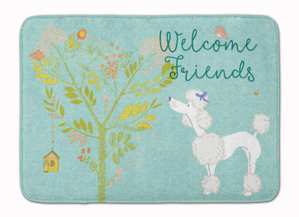 Welcome Friends White Poodle Memory Foam Kitchen Mat Machine Washable Anti-Fatigue Cushion Comfort Bath or Kitchen Rug