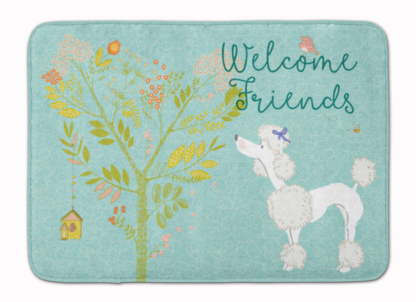 Welcome Friends White Poodle Memory Foam Kitchen Mat Machine Washable Anti-Fatigue Cushion Comfort Bath or Kitchen Rug