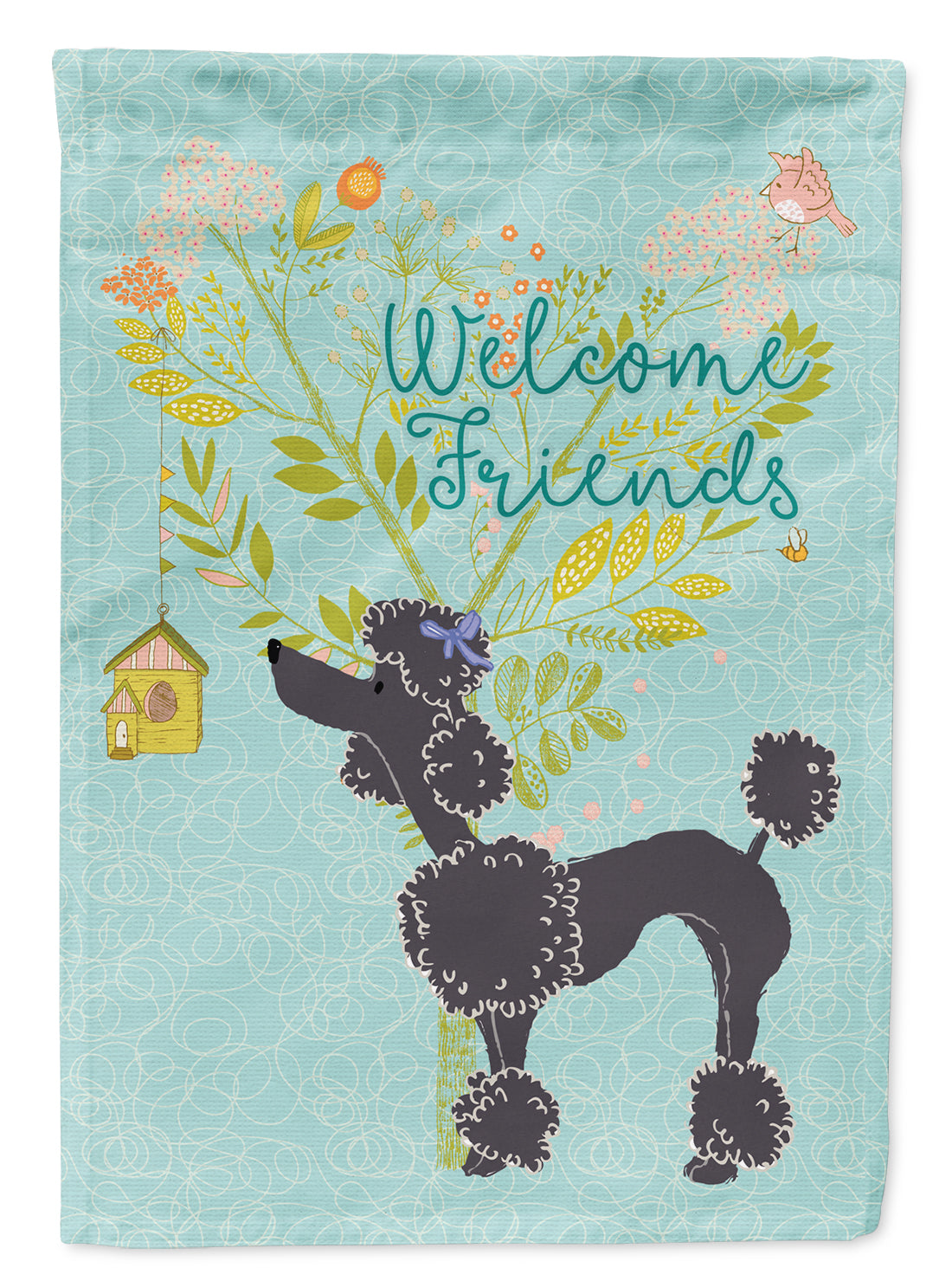 Welcome Friends Black Poodle House Flag 28x40 Porch Sleeve Pole Decorative Outside Yard Banner Artwork Wall Hanging, Polyester