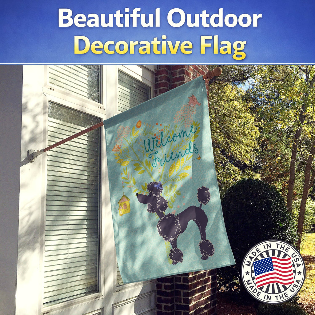 Welcome Friends Black Poodle House Flag 28x40 Porch Sleeve Pole Decorative Outside Yard Banner Artwork Wall Hanging, Polyester