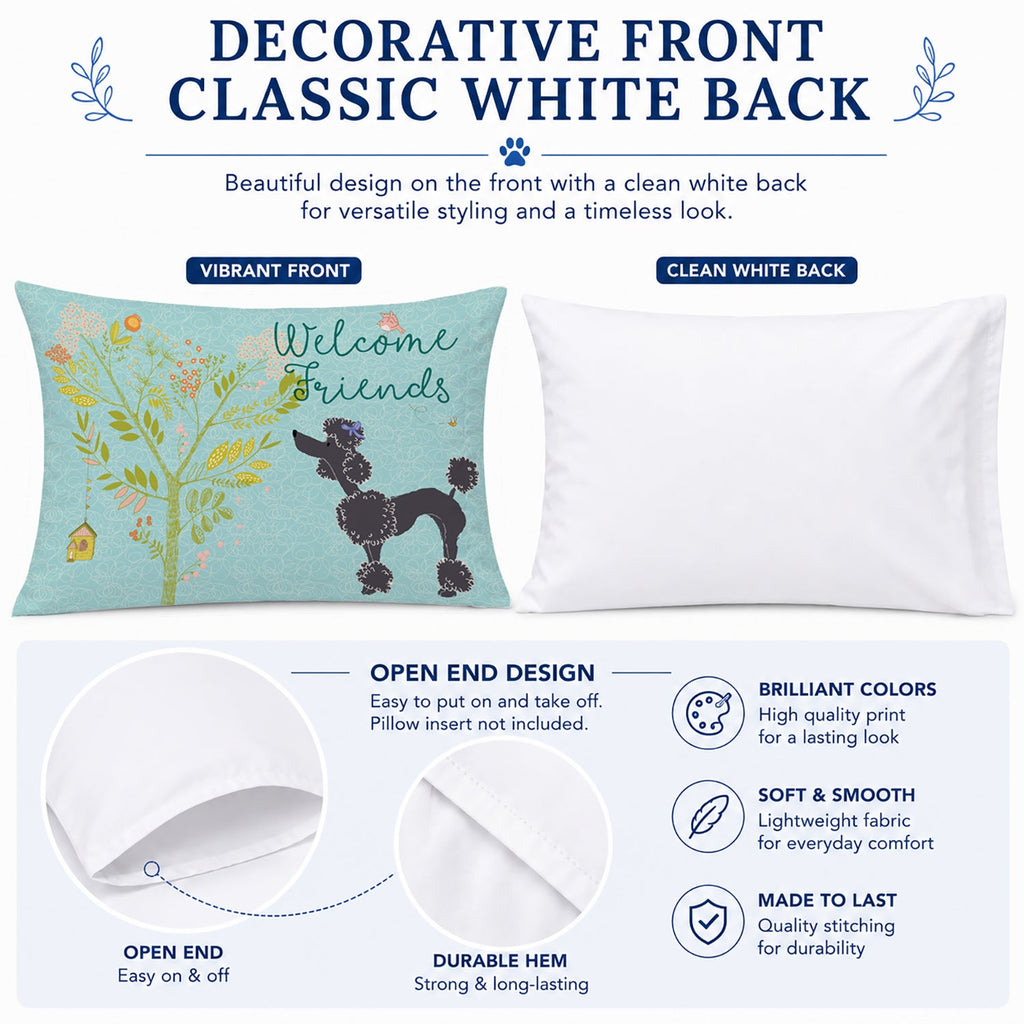 Welcome Friends Black Poodle Standard Pillowcase Lightweight Super Soft Easy Care Decorative Artwork Pillowcase, Standard