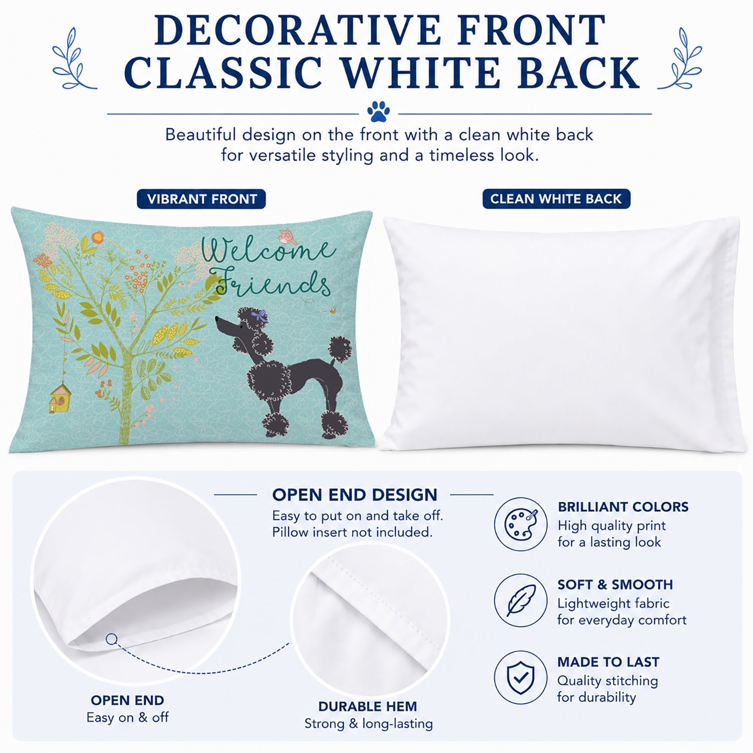 Welcome Friends Black Poodle Standard Pillowcase Lightweight Super Soft Easy Care Decorative Artwork Pillowcase, Standard