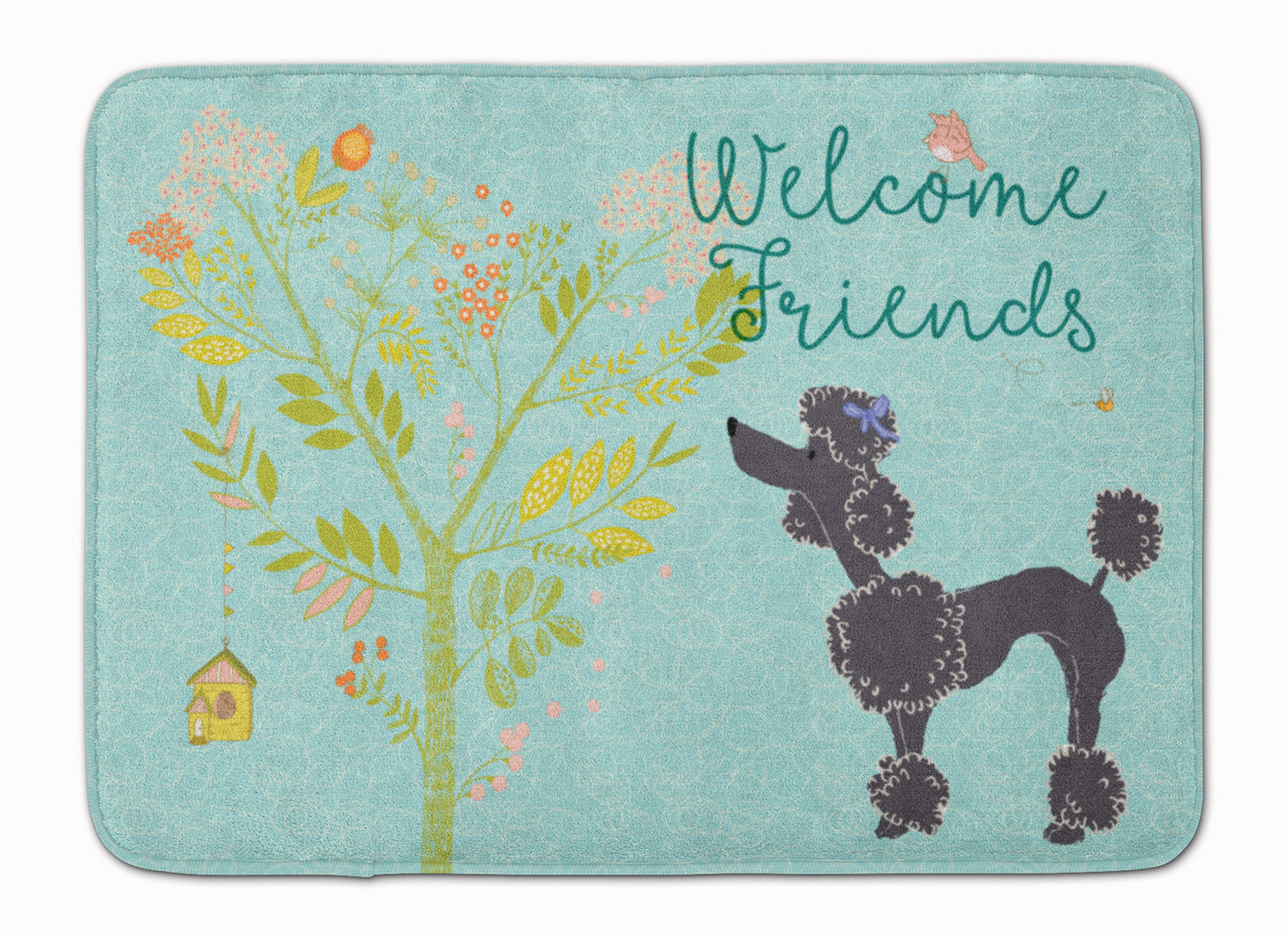 Welcome Friends Black Poodle Memory Foam Kitchen Mat Machine Washable Anti-Fatigue Cushion Comfort Bath or Kitchen Rug