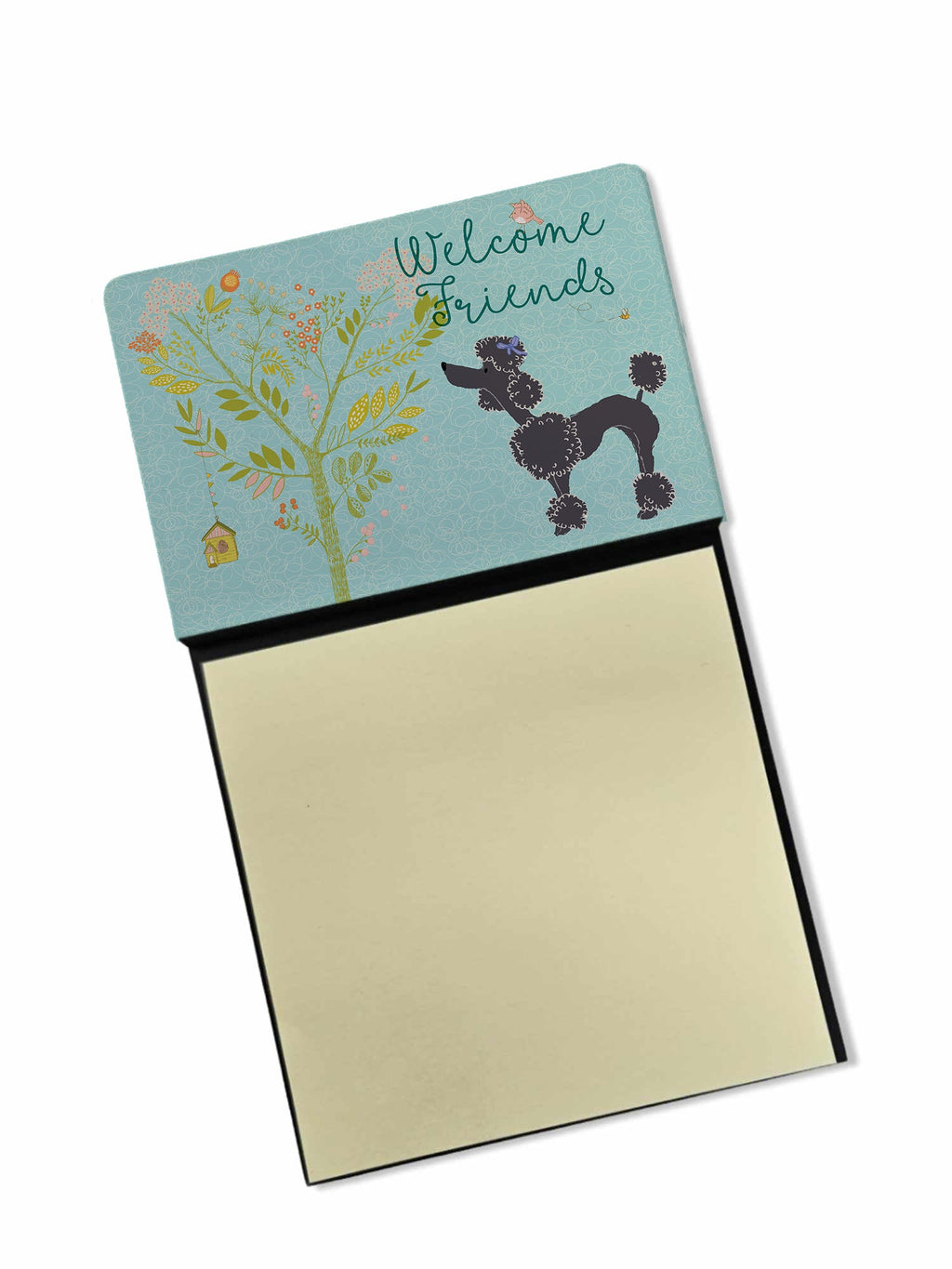 Welcome Friends Black Poodle Watercolor Sticky Note Holder Refillable Dispenser Desk Accessory 3x3 Pad Gift