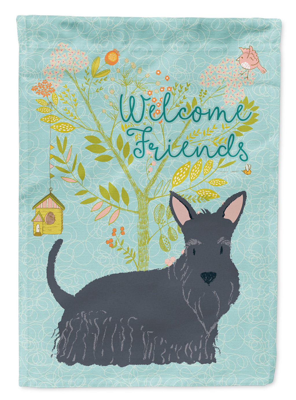 Welcome Friends Scottish Terrier House Flag 28x40 Porch Sleeve Pole Decorative Outside Yard Banner Artwork Wall Hanging, Polyester