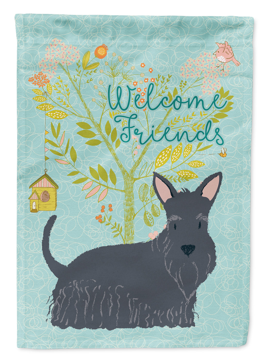 Welcome Friends Scottish Terrier House Flag 28x40 Porch Sleeve Pole Decorative Outside Yard Banner Artwork Wall Hanging, Polyester