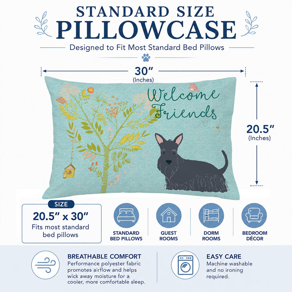 Welcome Friends Scottish Terrier Standard Pillowcase Lightweight Super Soft Easy Care Decorative Artwork Pillowcase, Standard