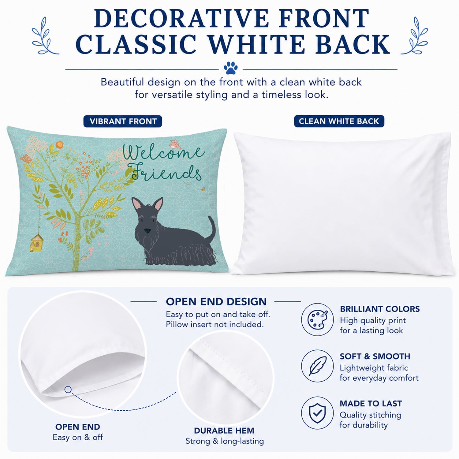 Welcome Friends Scottish Terrier Standard Pillowcase Lightweight Super Soft Easy Care Decorative Artwork Pillowcase, Standard