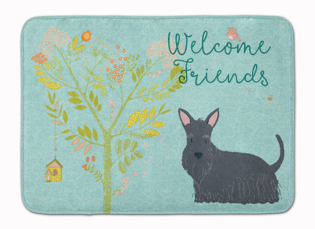 Welcome Friends Scottish Terrier Memory Foam Kitchen Mat Machine Washable Anti-Fatigue Cushion Comfort Bath or Kitchen Rug