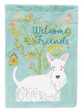 Welcome Friends White Scottish Terrier House Flag 28x40 Porch Sleeve Pole Decorative Outside Yard Banner Artwork Wall Hanging, Polyester