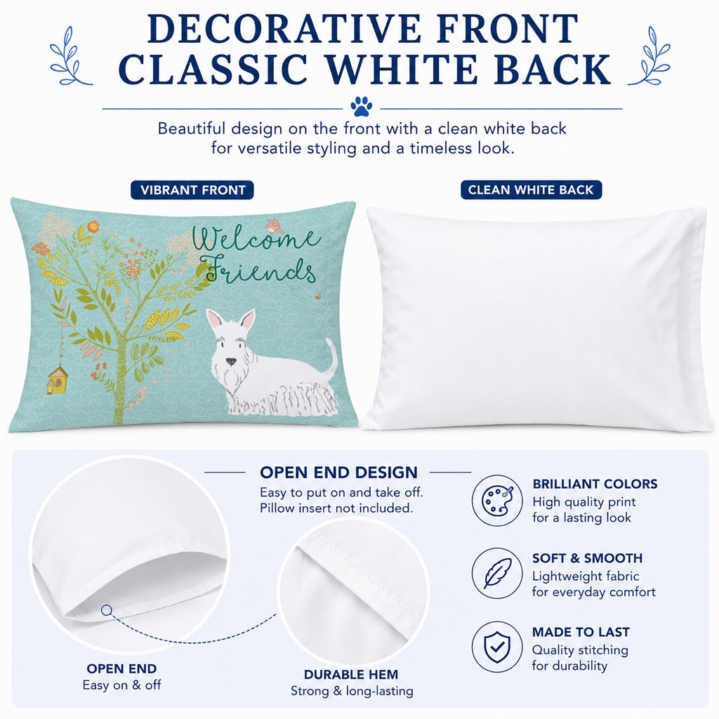 Welcome Friends White Scottish Terrier Standard Pillowcase Lightweight Super Soft Easy Care Decorative Artwork Pillowcase, Standard