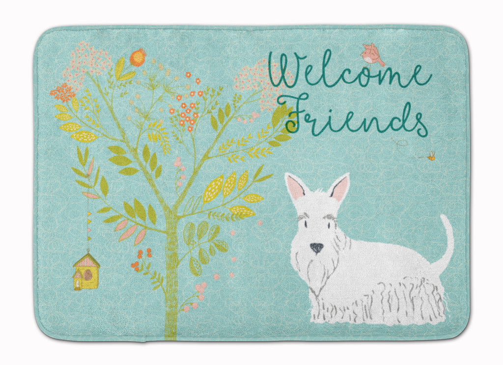 Welcome Friends White Scottish Terrier Memory Foam Kitchen Mat Machine Washable Anti-Fatigue Cushion Comfort Bath or Kitchen Rug