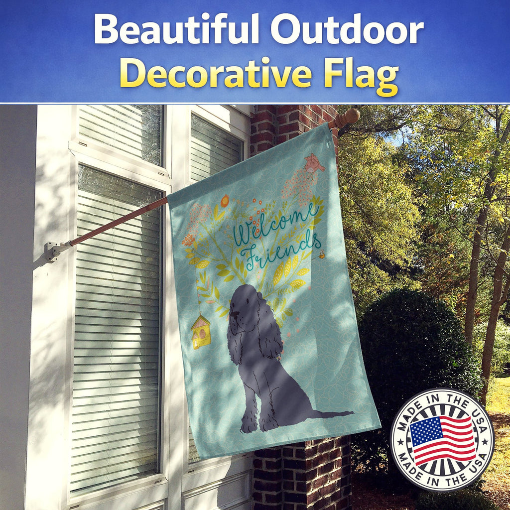 Welcome Friends Black Cocker Spaniel House Flag 28x40 Porch Sleeve Pole Decorative Outside Yard Banner Artwork Wall Hanging, Polyester