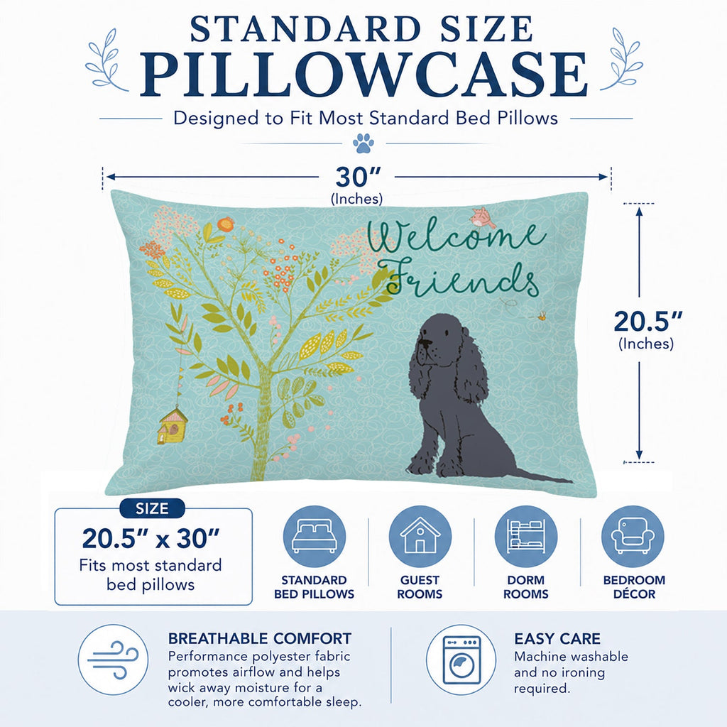 Welcome Friends Black Cocker Spaniel Standard Pillowcase Lightweight Super Soft Easy Care Decorative Artwork Pillowcase, Standard