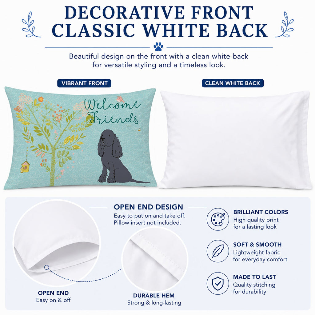 Welcome Friends Black Cocker Spaniel Standard Pillowcase Lightweight Super Soft Easy Care Decorative Artwork Pillowcase, Standard
