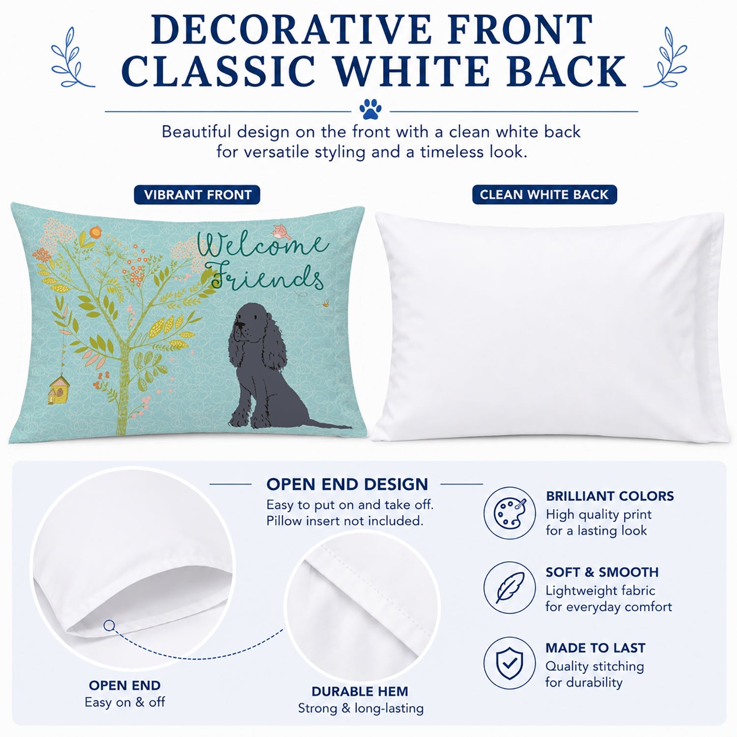Welcome Friends Black Cocker Spaniel Standard Pillowcase Lightweight Super Soft Easy Care Decorative Artwork Pillowcase, Standard