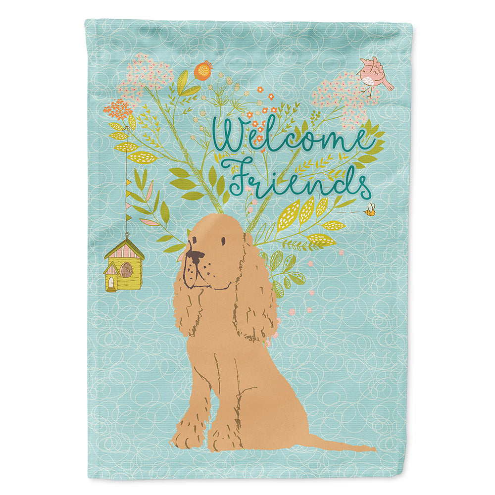 Welcome Friends Buff Cocker Spaniel House Flag 28x40 Porch Sleeve Pole Decorative Outside Yard Banner Artwork Wall Hanging, Polyester