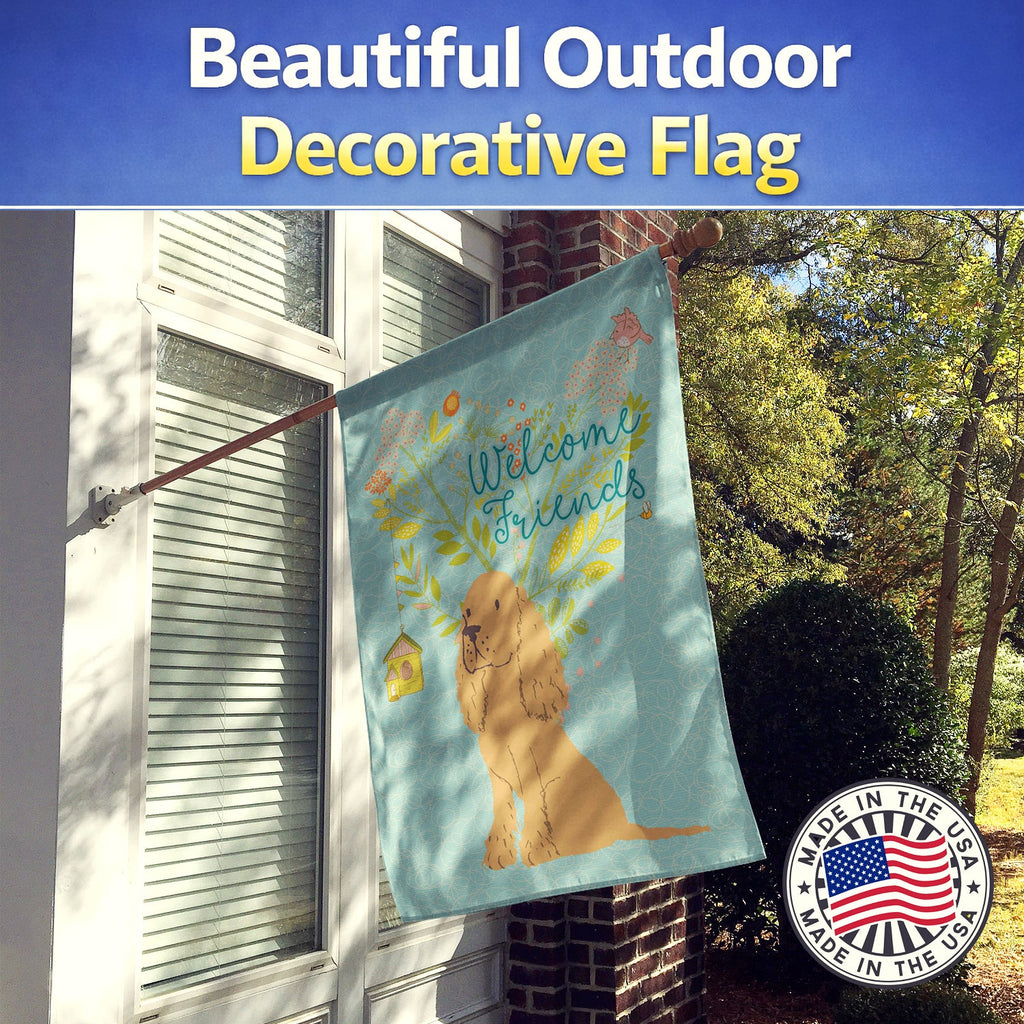 Welcome Friends Buff Cocker Spaniel House Flag 28x40 Porch Sleeve Pole Decorative Outside Yard Banner Artwork Wall Hanging, Polyester