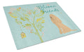 Welcome Friends Buff Cocker Spaniel Cutting Board Tempered Glass Kitchen Cutting Surface, Heat Resistant Chopping, Non-Slip Feet, Food Prep & Serving