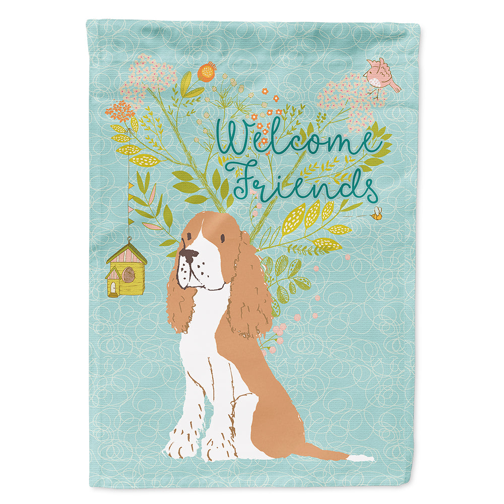 Welcome Friends Gold Springer Spaniel House Flag 28x40 Porch Sleeve Pole Decorative Outside Yard Banner Artwork Wall Hanging, Polyester