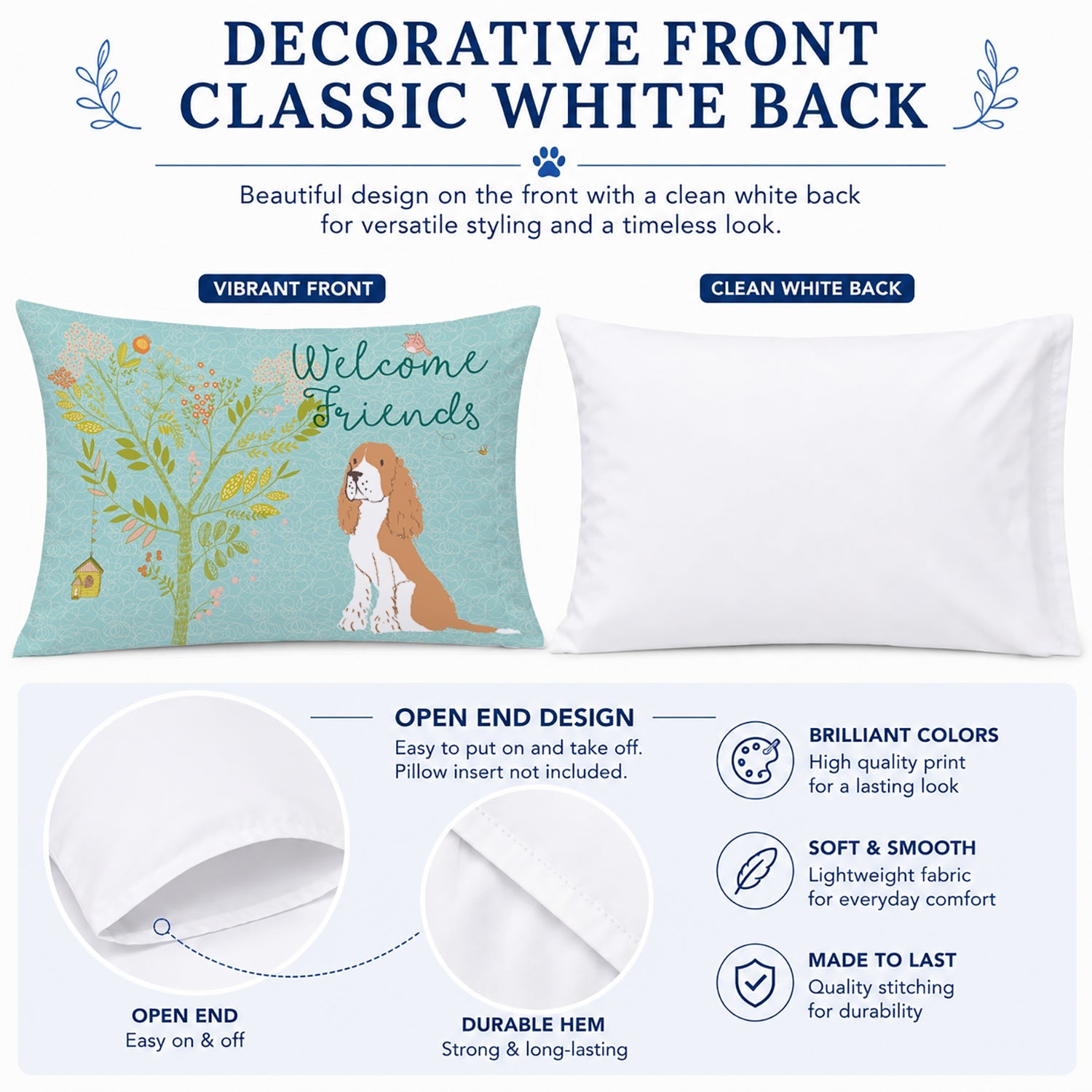 Welcome Friends Gold Springer Spaniel Standard Pillowcase Lightweight Super Soft Easy Care Decorative Artwork Pillowcase, Standard