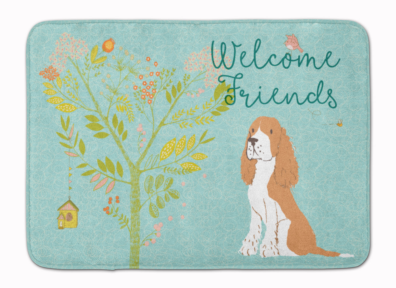 Welcome Friends Gold Springer Spaniel Memory Foam Kitchen Mat Machine Washable Anti-Fatigue Cushion Comfort Bath or Kitchen Rug